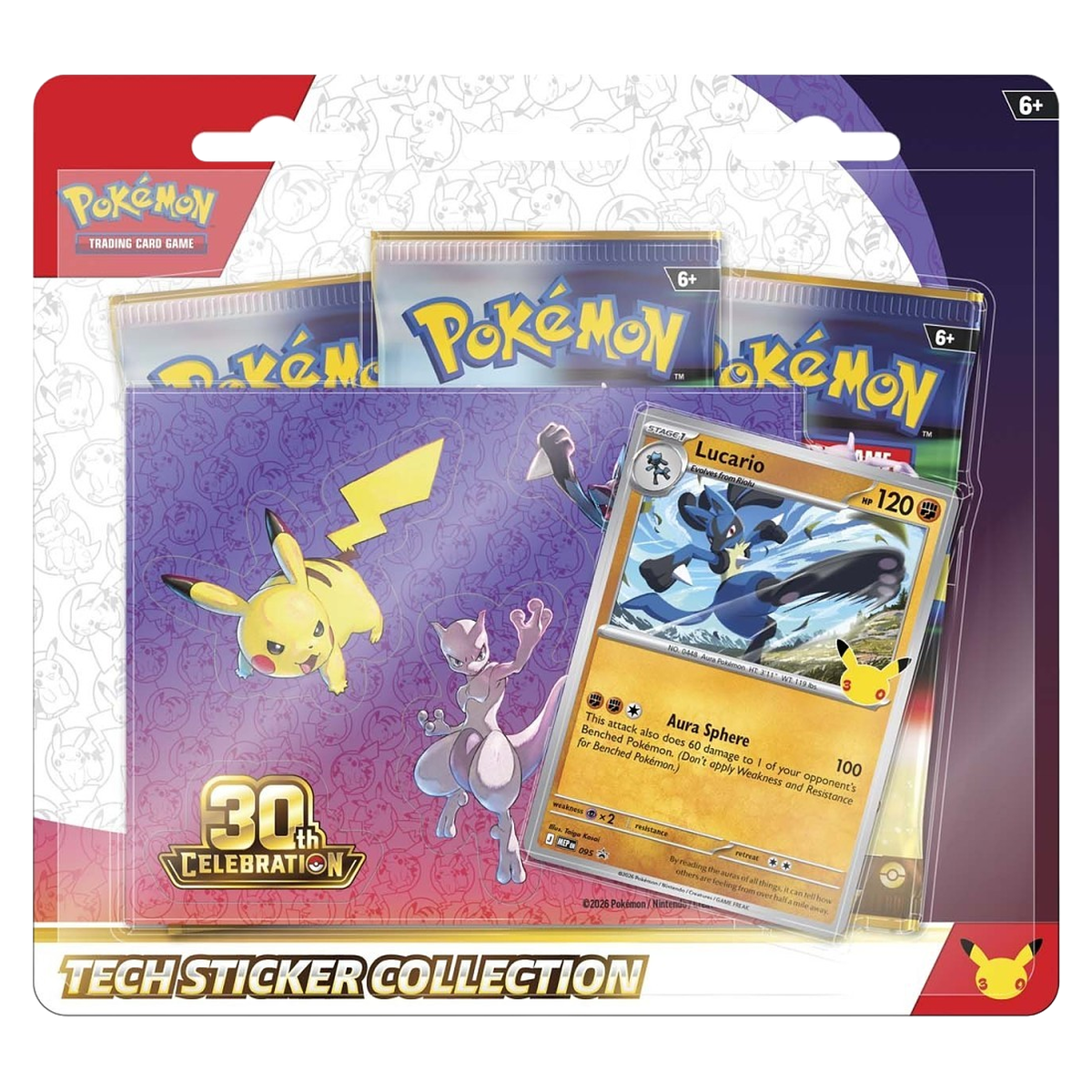 Pokémon TCG — Blister Triplo com Adesivos: Lucario (Celebração de 30 Anos, Português)